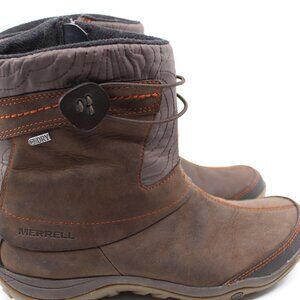 Merrell Women Ankle Boots Brown Nubuck Leather Zipper Fleece Lined Insulation S8